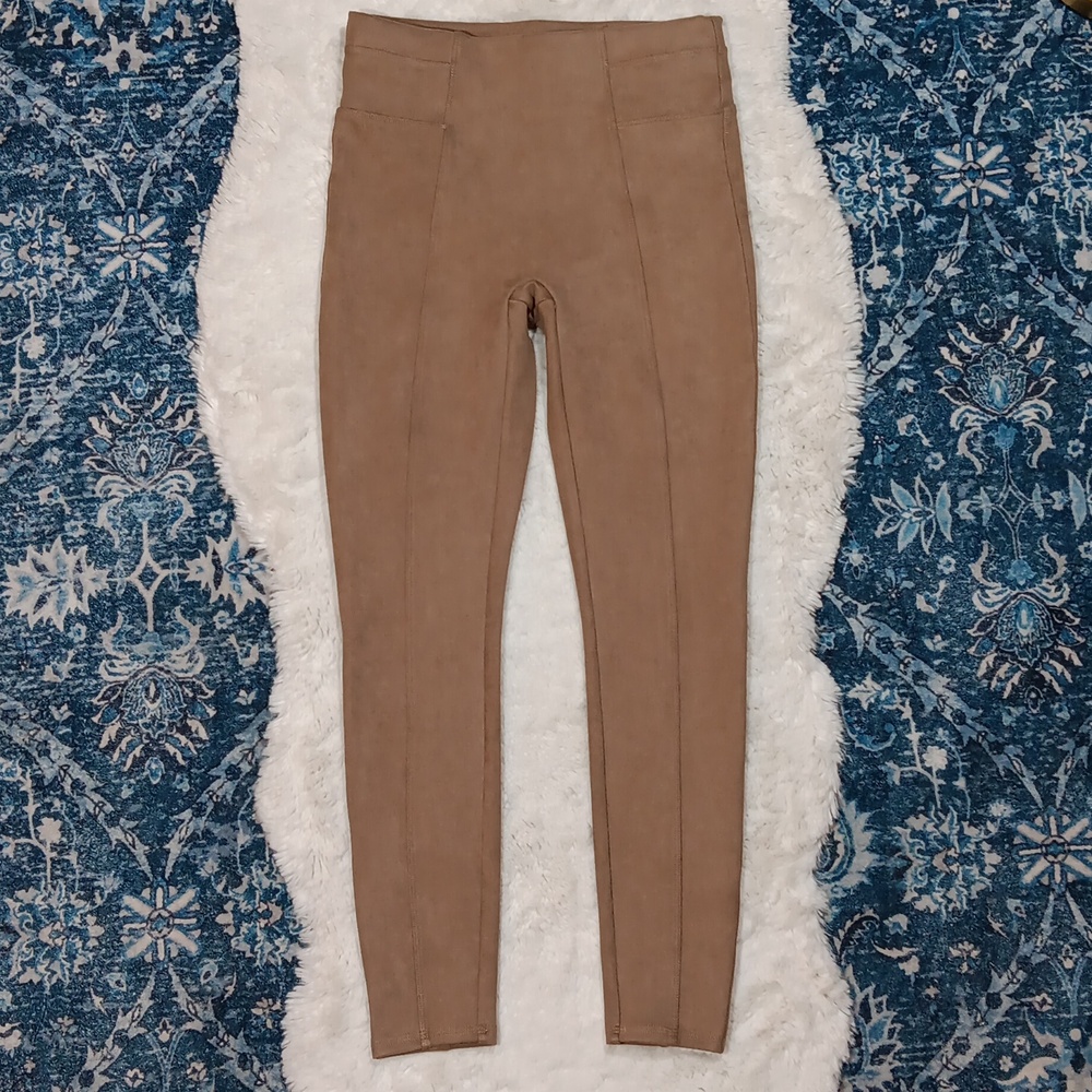 SPANX faux suede tan leggings pull on skinny pants womens sz medium